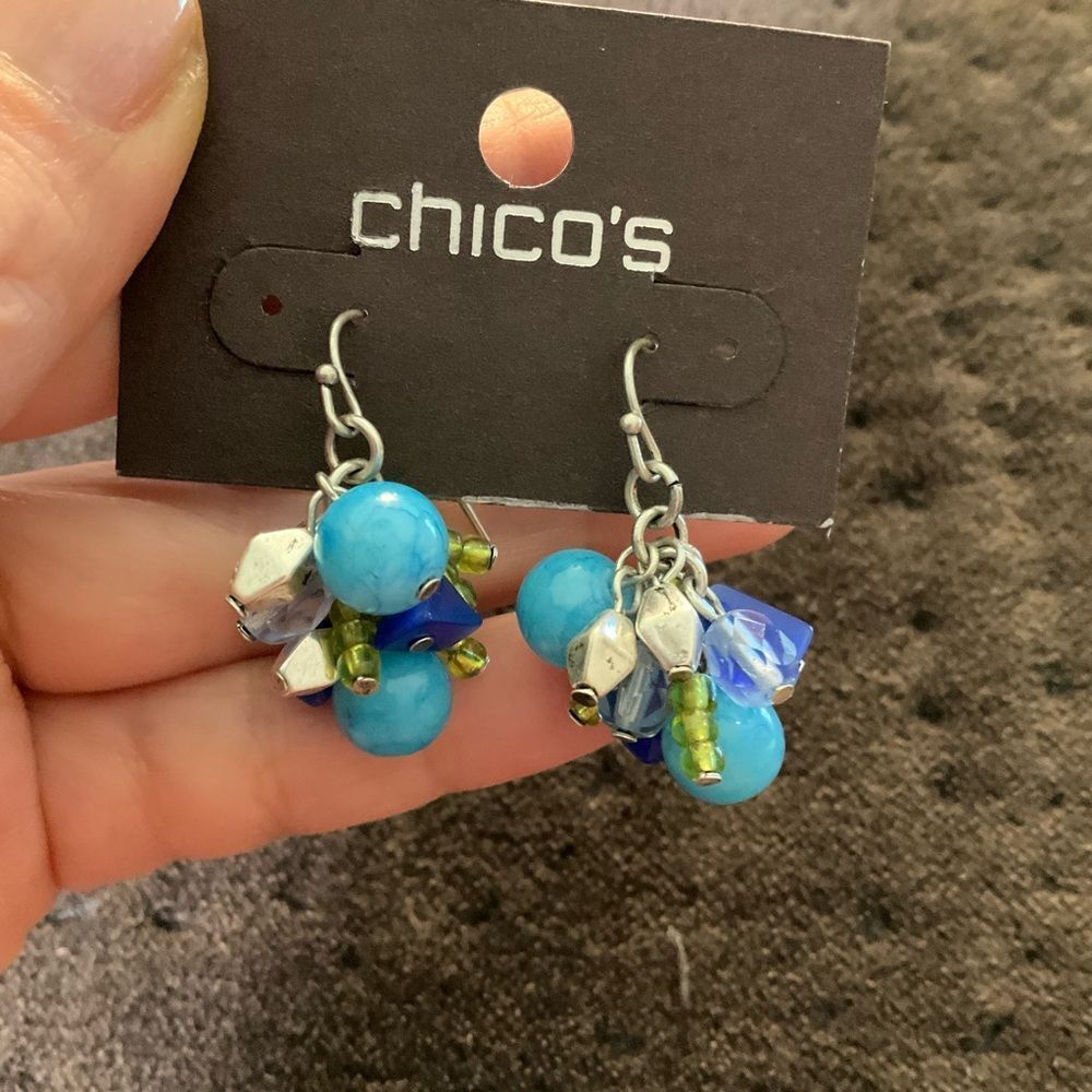 0117-Chicos Turquoise And Silver Cluster Earrings 32$